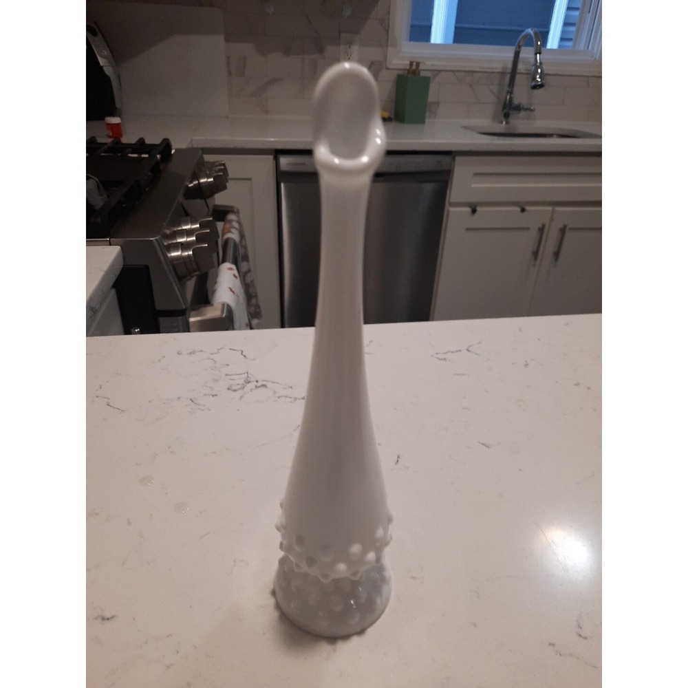 Vintage Fenton White Milk Glass Hobnail Swung Vase 10" Height